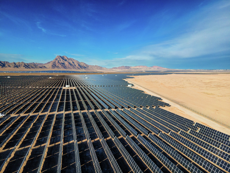Solar panels in a desert landscape